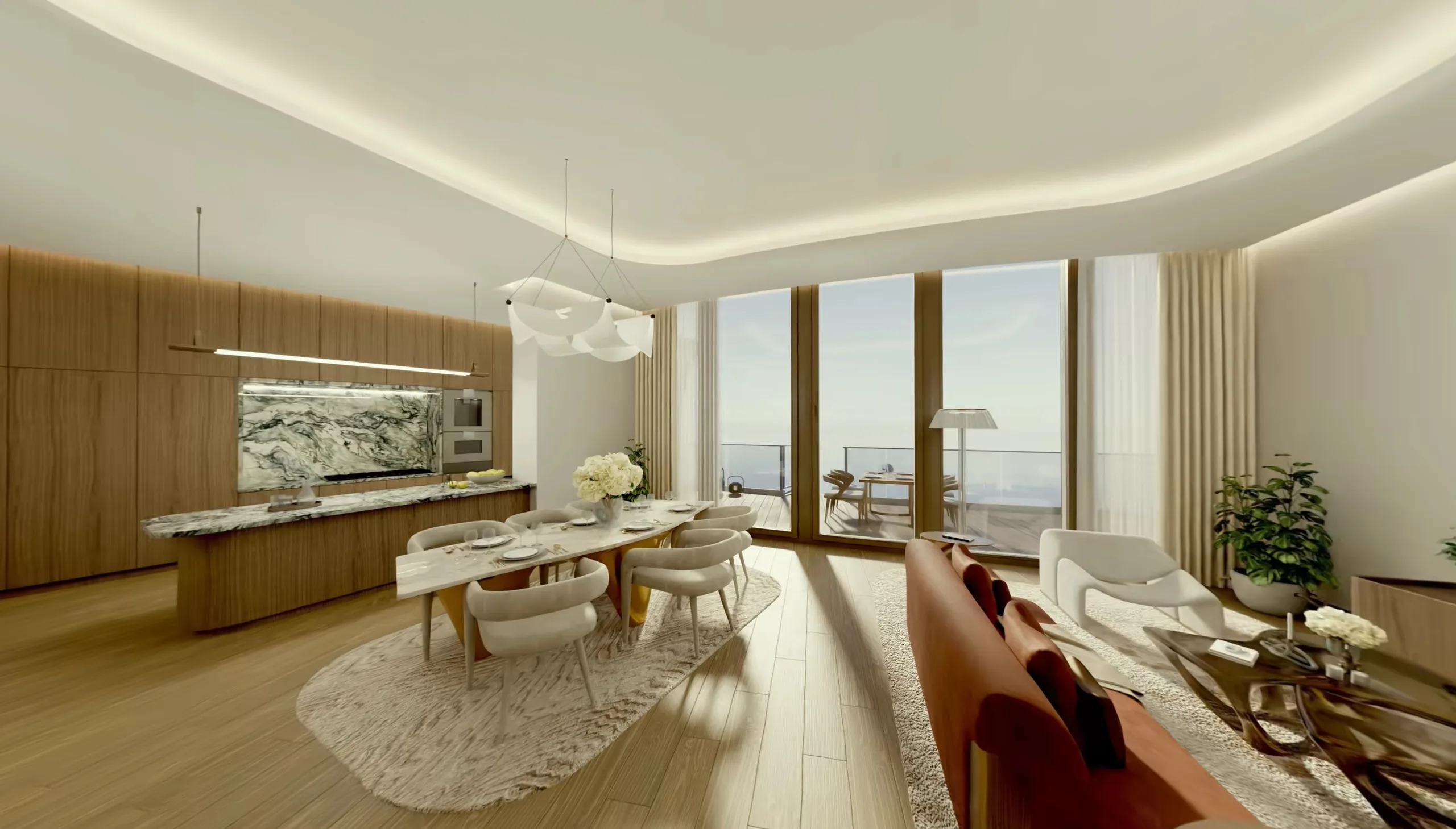 Apartment interior seen through VR headset lenses