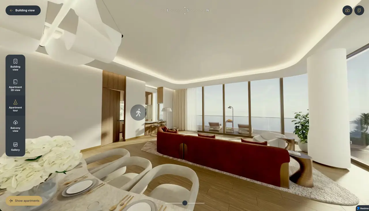 360 walkthrough of an apartment interior in the All-in-one app